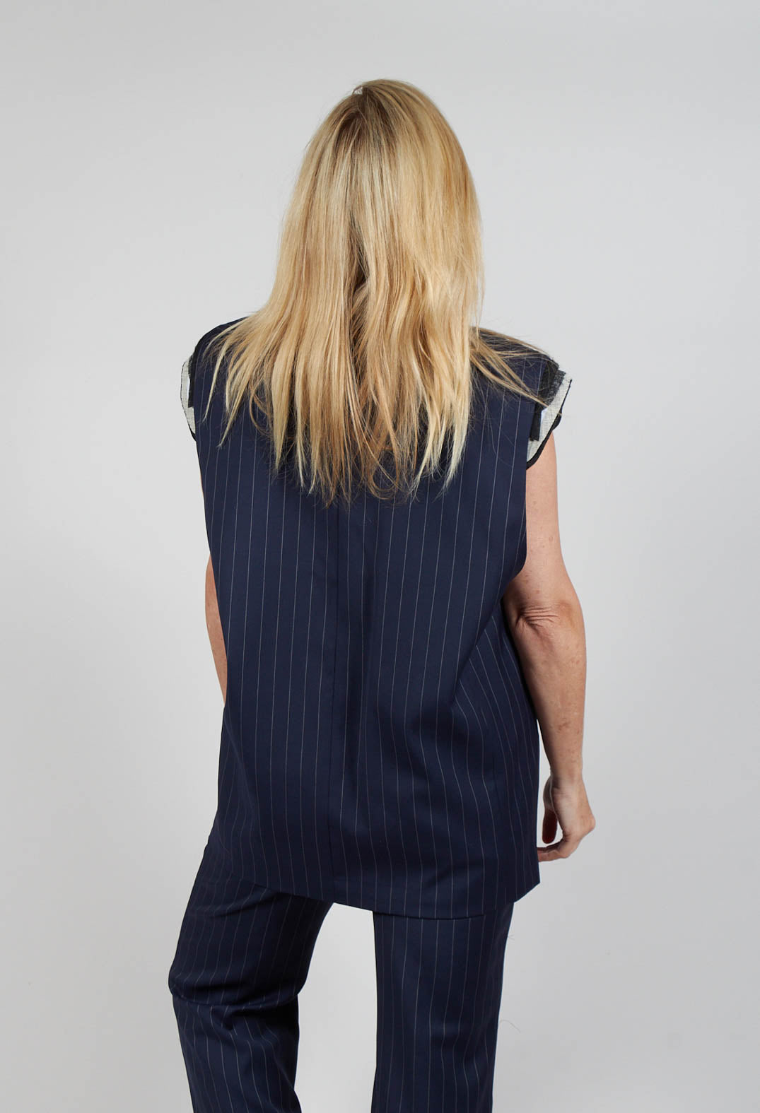 Sleeveless Pinstripe Jacket in Gessato Blue Nights