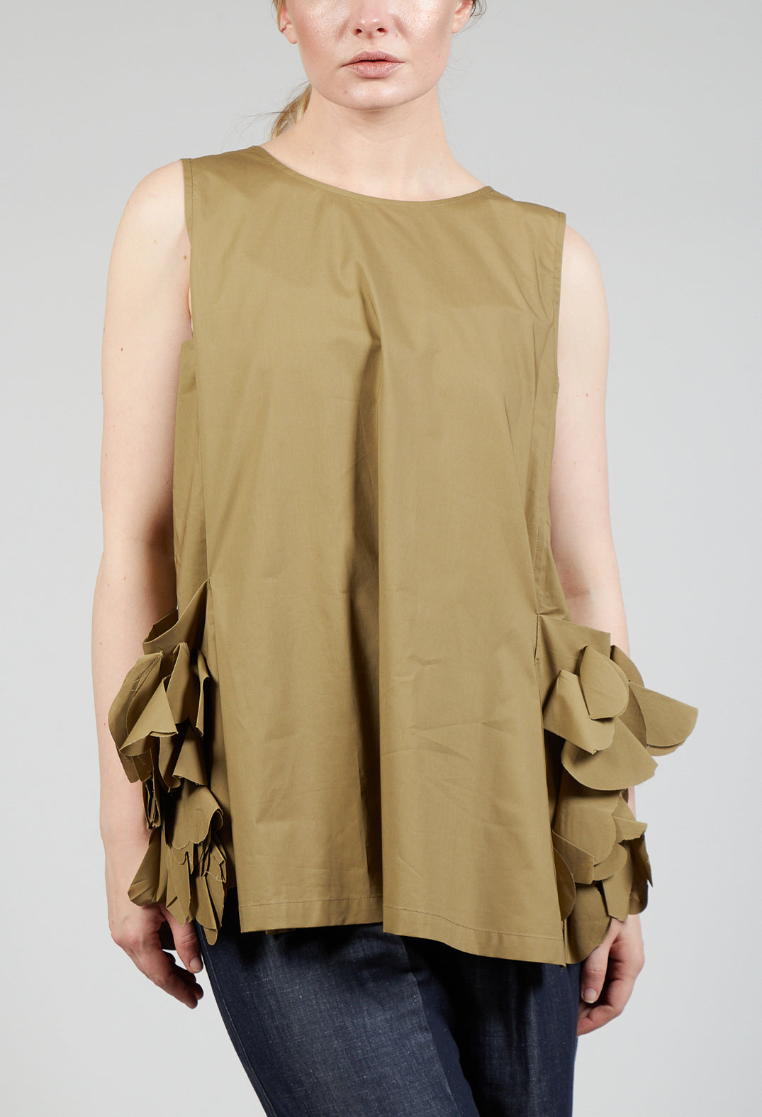 Sleeveless Top with Side Frill Feature in Avocado