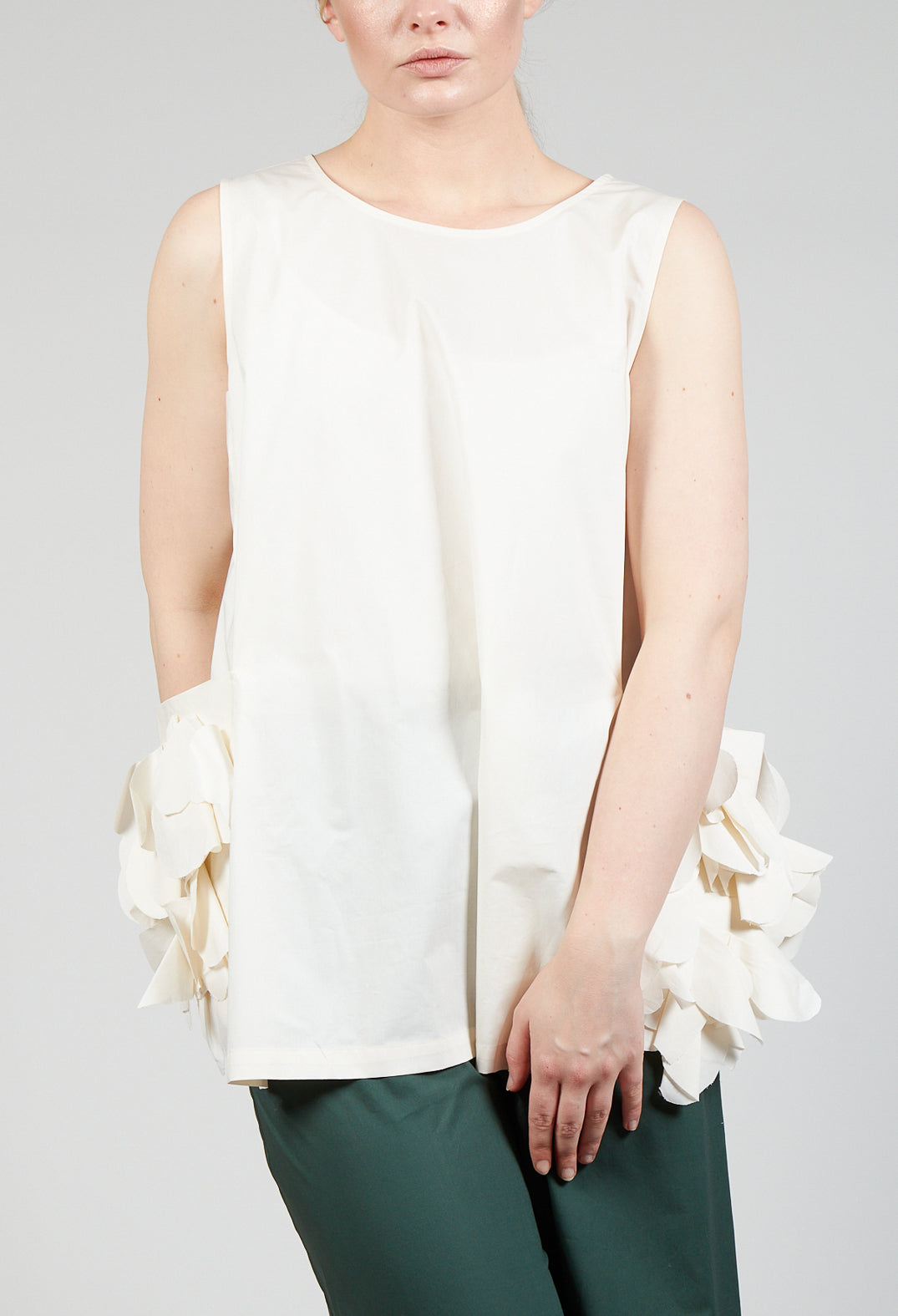 Sleeveless Top with Side Frill Feature in Cream