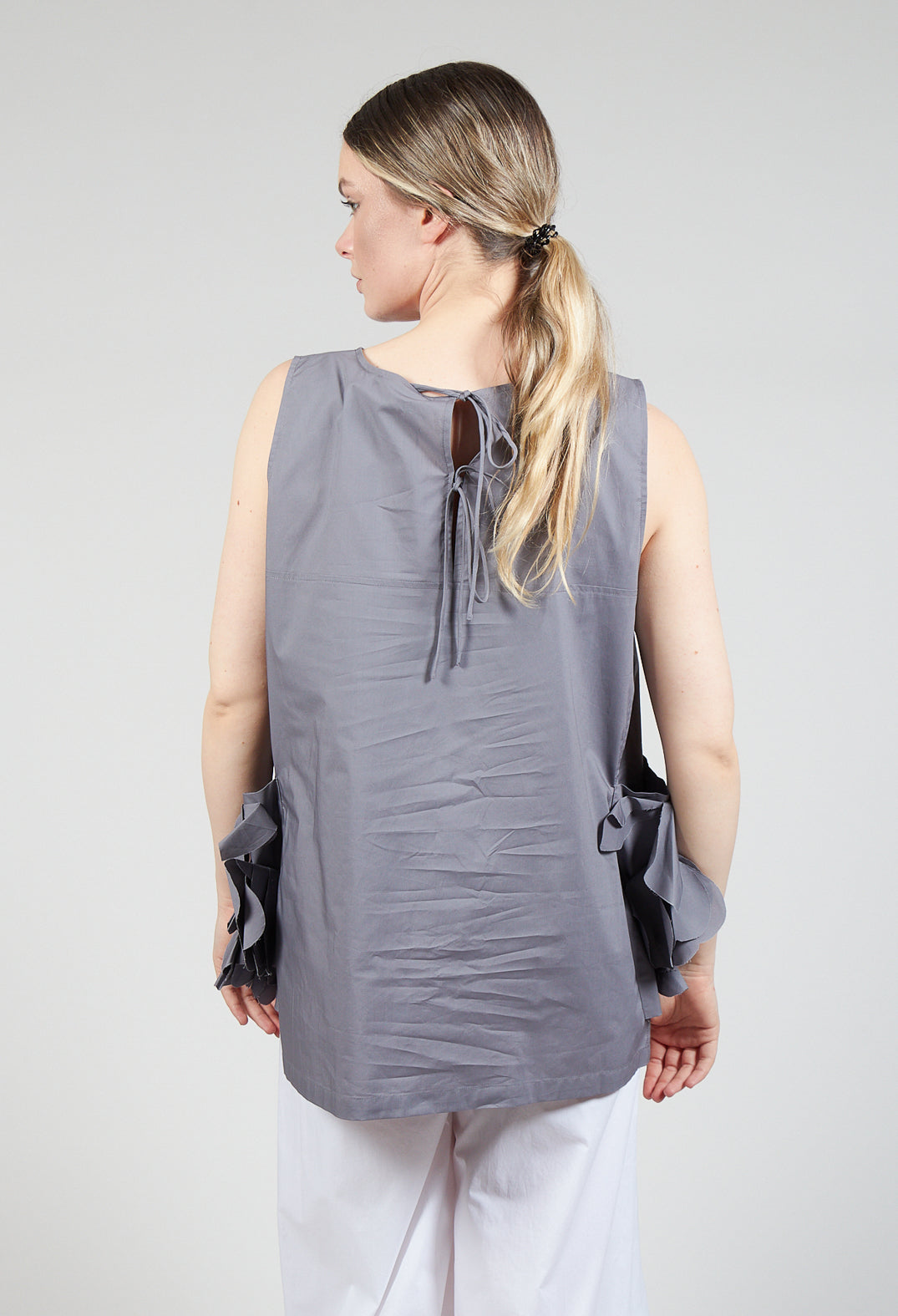 Sleeveless Top with Side Frill Feature in Grey Purple