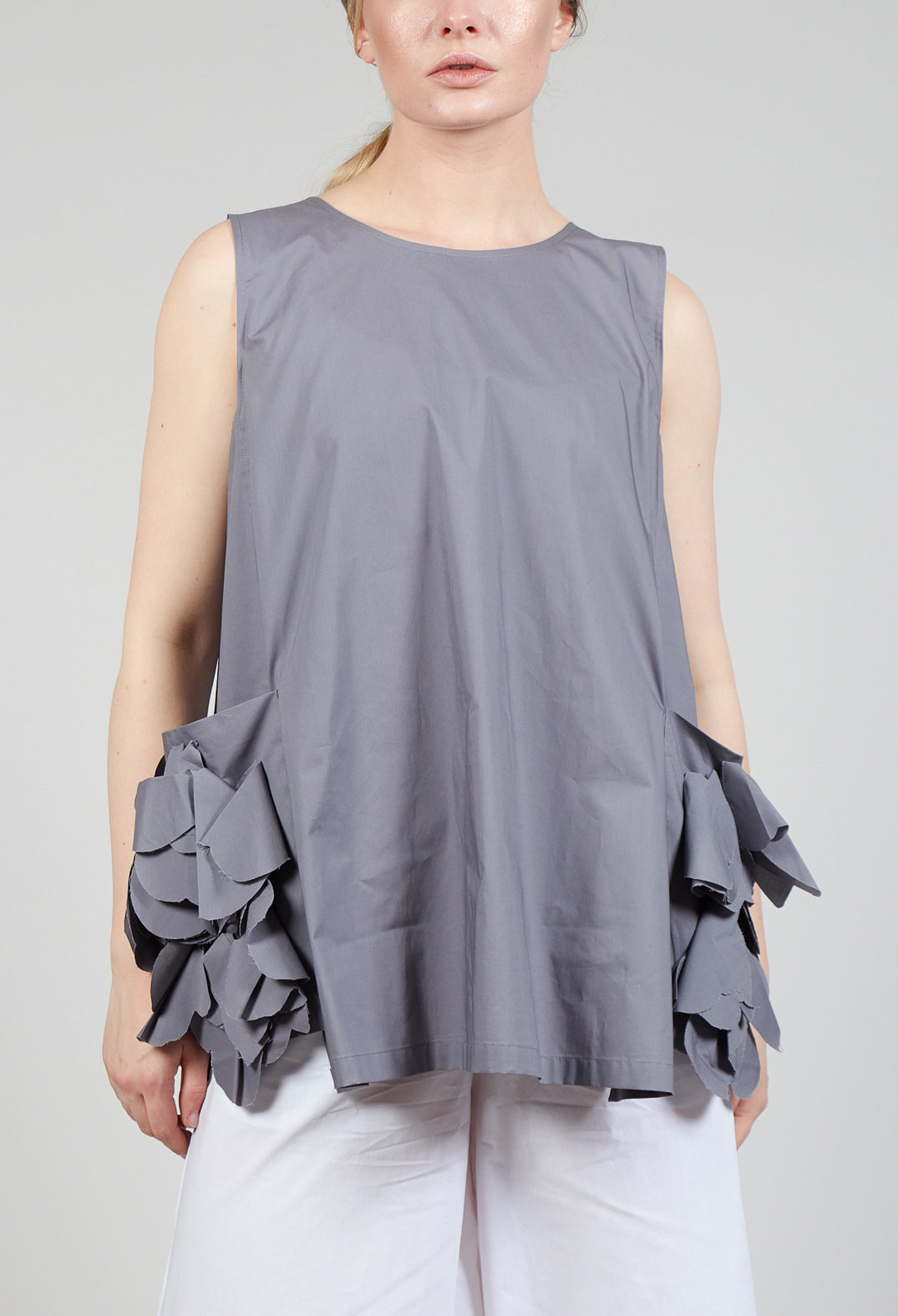 Sleeveless Top with Side Frill Feature in Grey Purple