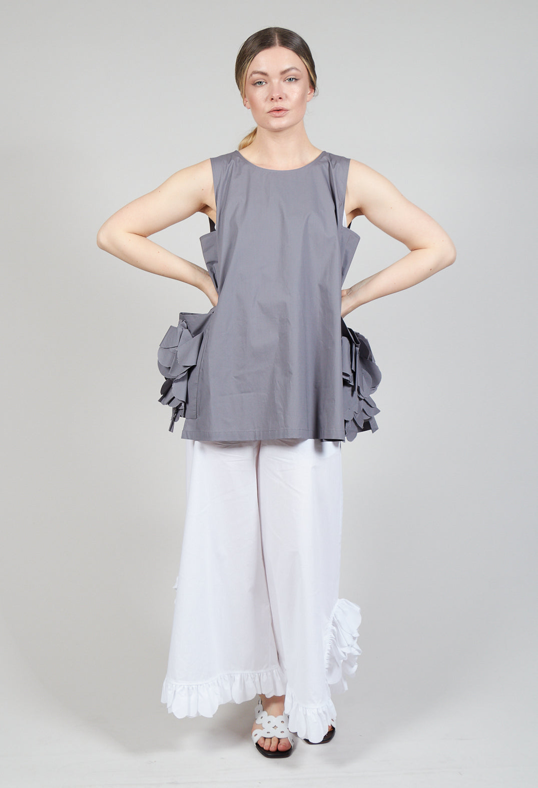 Sleeveless Top with Side Frill Feature in Grey Purple