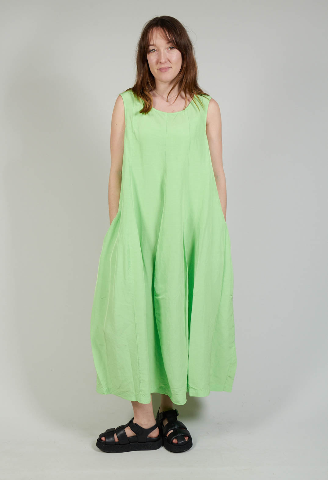 Sleeveless Tulip Hem Dress in Lime