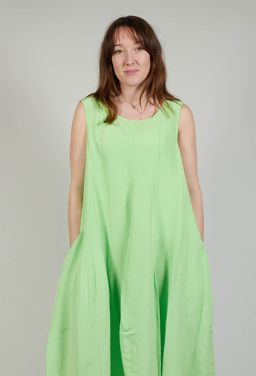 Sleeveless Tulip Hem Dress in Lime
