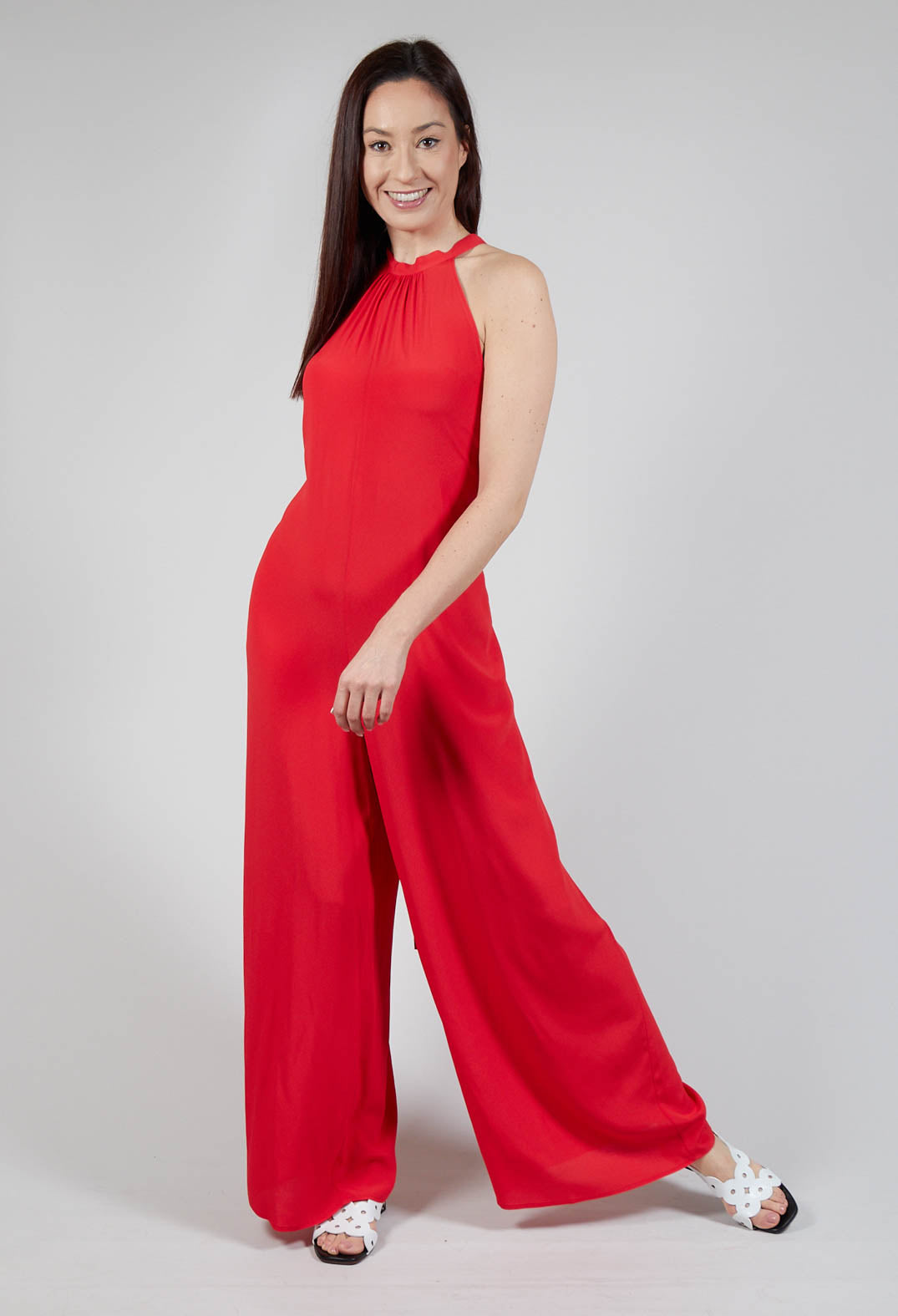 Slik-Blend Crepe Jumpsuit in Red