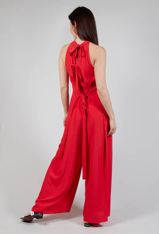 Slik-Blend Crepe Jumpsuit in Red