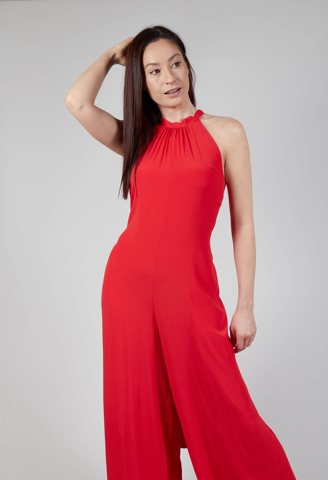 Slik-Blend Crepe Jumpsuit in Red