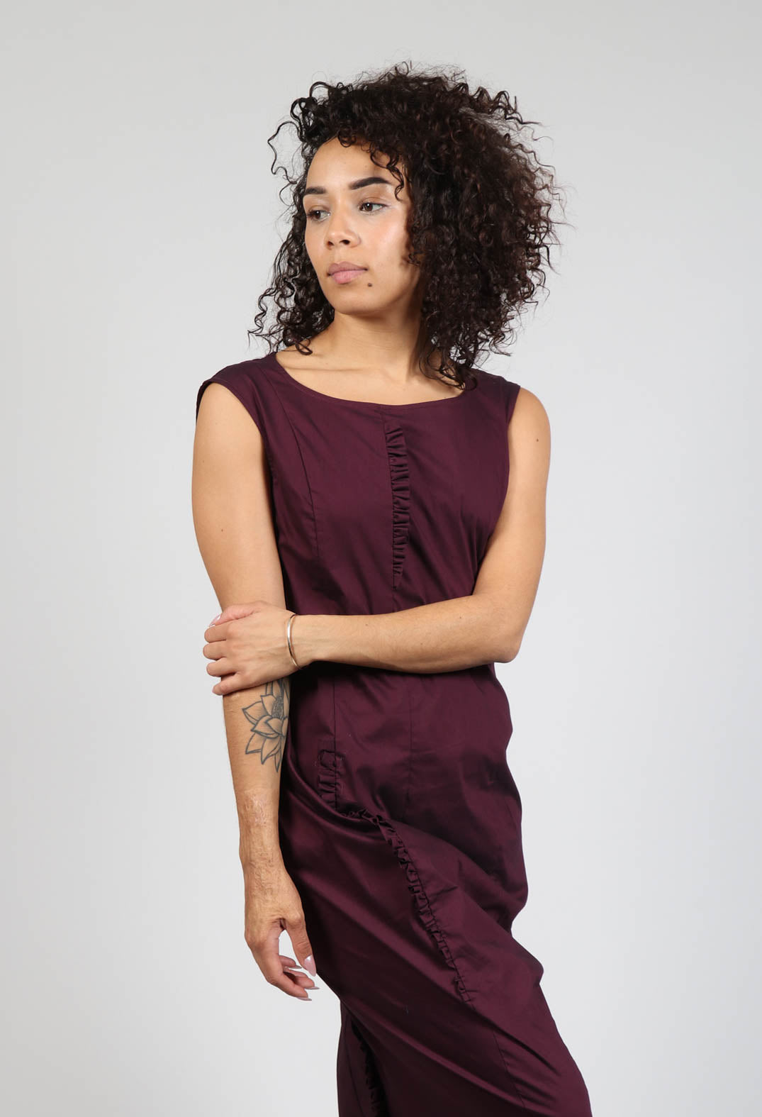 Slim Fit Dress with Ruffle Detail in Ruby