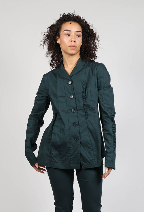 Slim Fit Jacket with Ruffle Detail in Forest