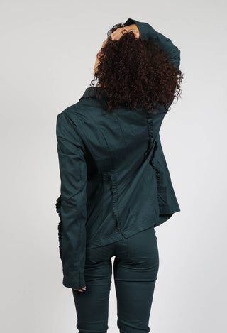 Slim Fit Jacket with Ruffle Detail in Forest