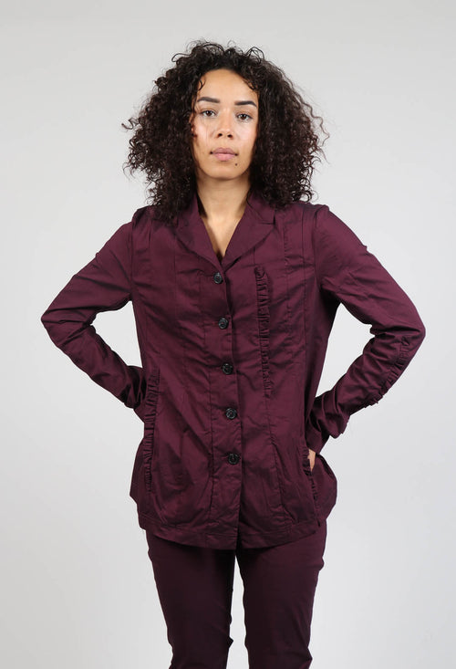 Slim Fit Jacket with Ruffle Detail in Ruby