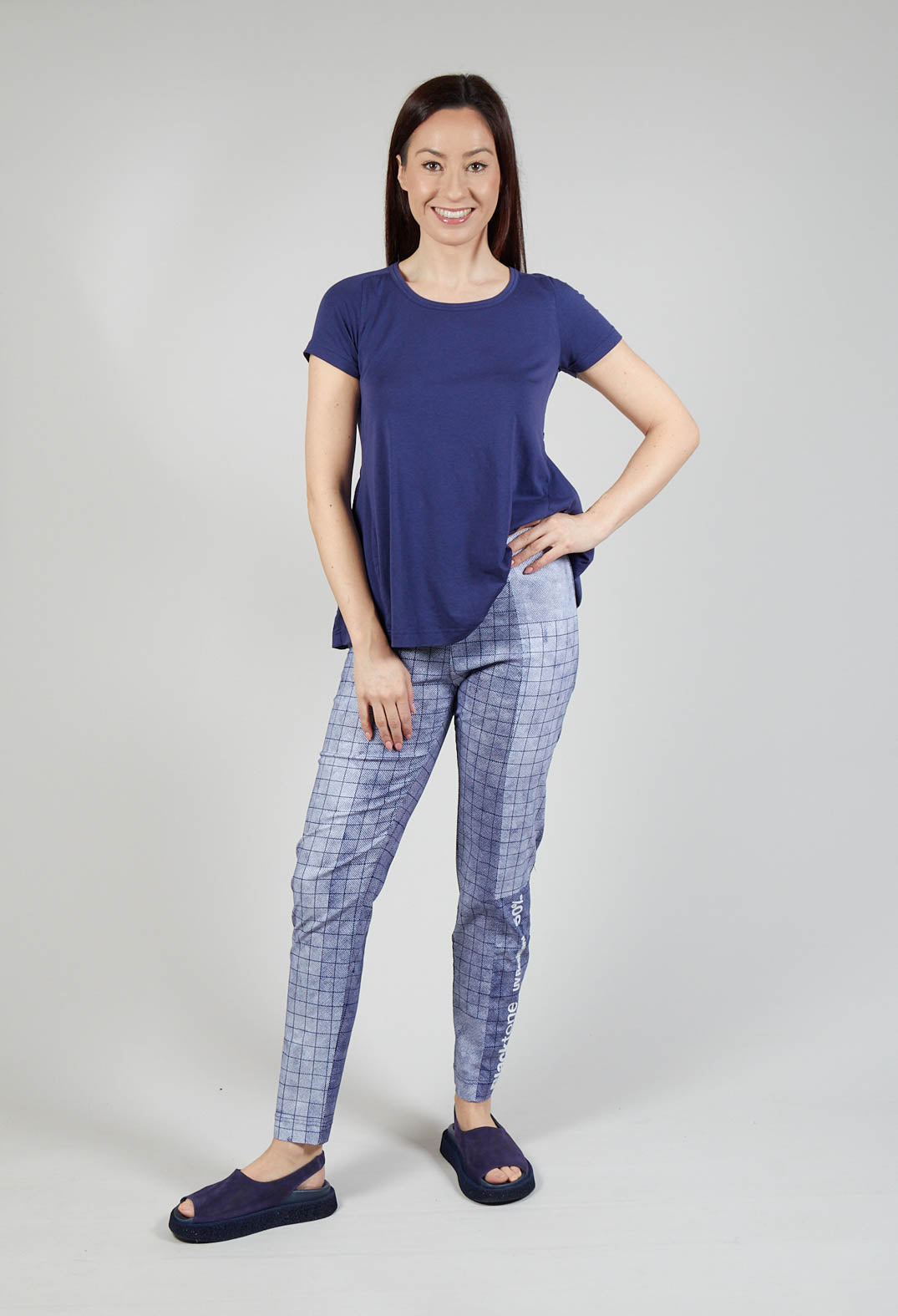 Slim Fit Pull On Trousers in Placed Azur Print