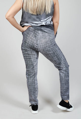 Slim Fit Pull On Trousers in Placed Black Print