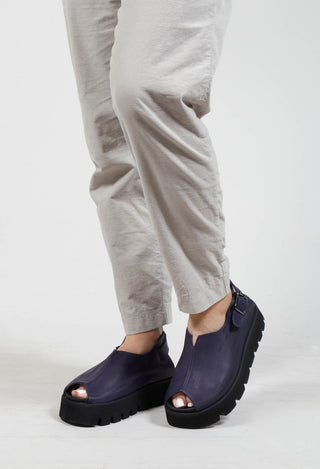 Slingback Shoes with Platform Sole in Gasoline Indaco