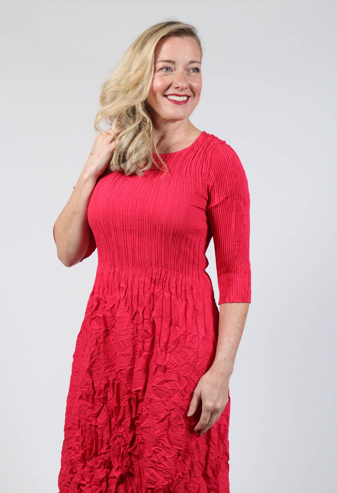 Smash Dress with Three Quarter Length Sleeve in Raspberry