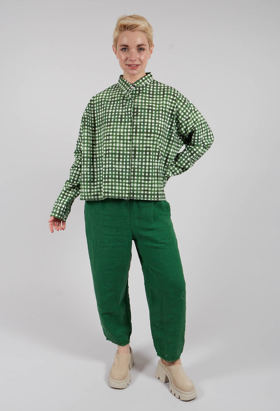 Sonja Printed Shirt in Green Check