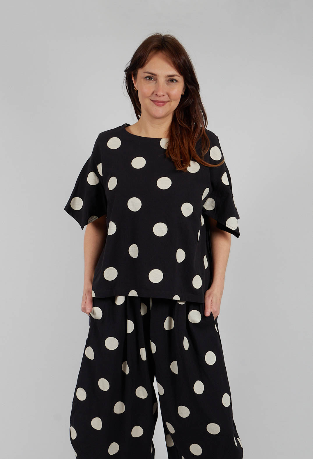 Spotted Short Sleeve Top in Black