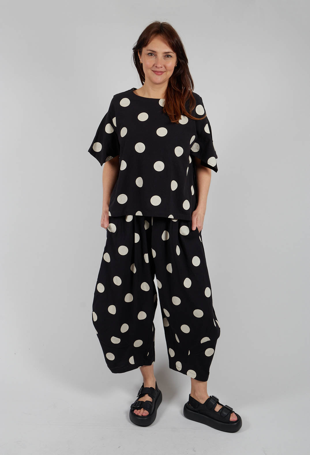 Spotted Short Sleeve Top in Black