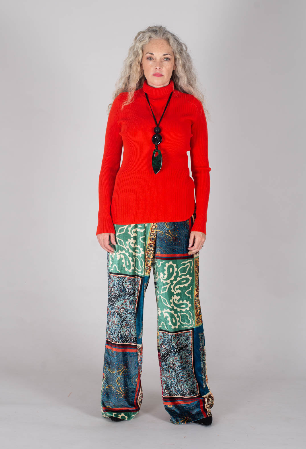 Turtleneck Top with Ribbed Effect in Orange
