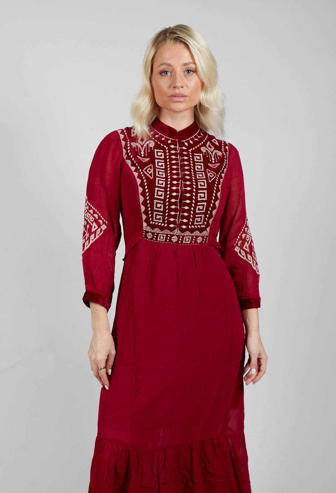 Stitch Detail Dress in Rouge