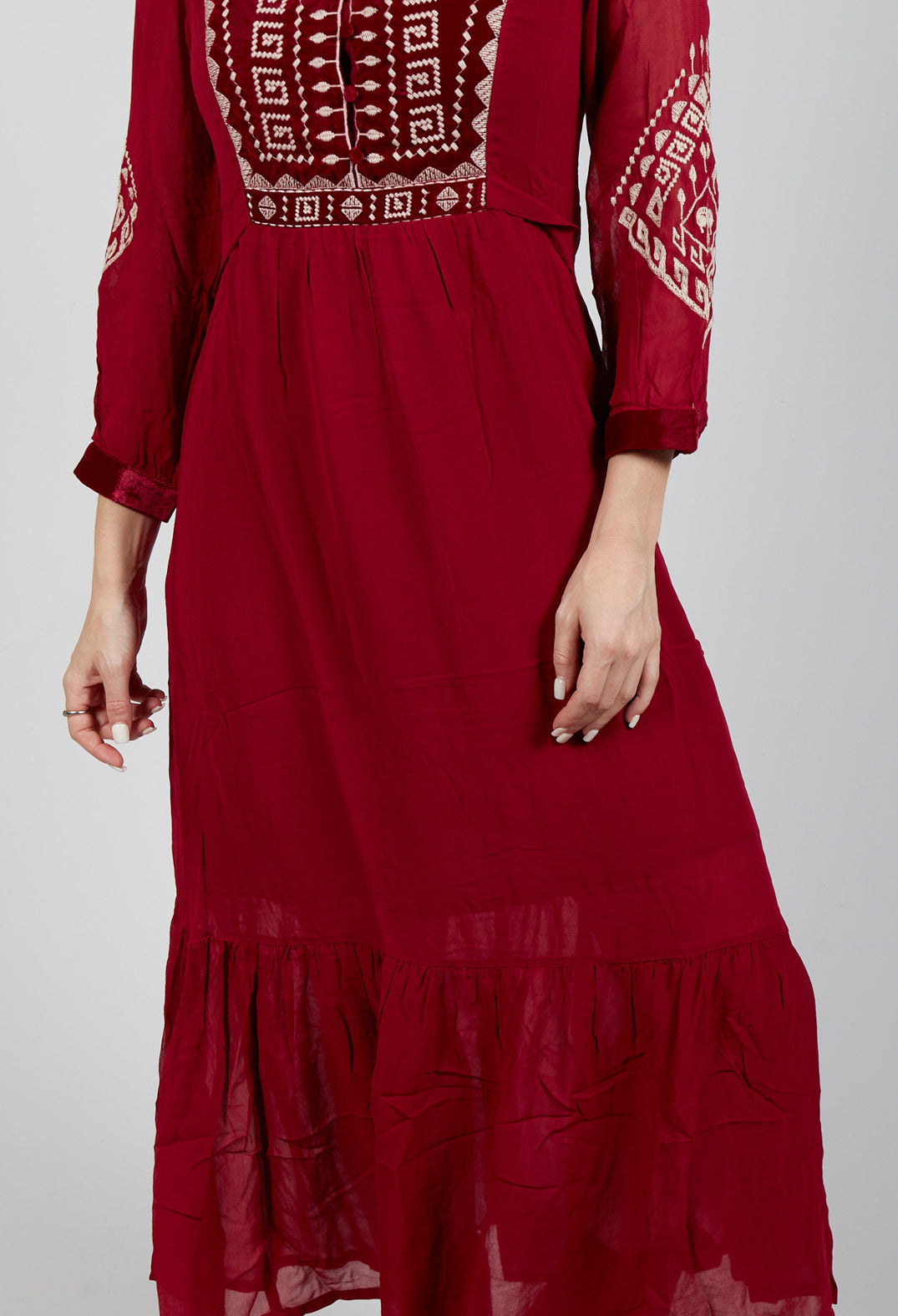 Stitch Detail Dress in Rouge