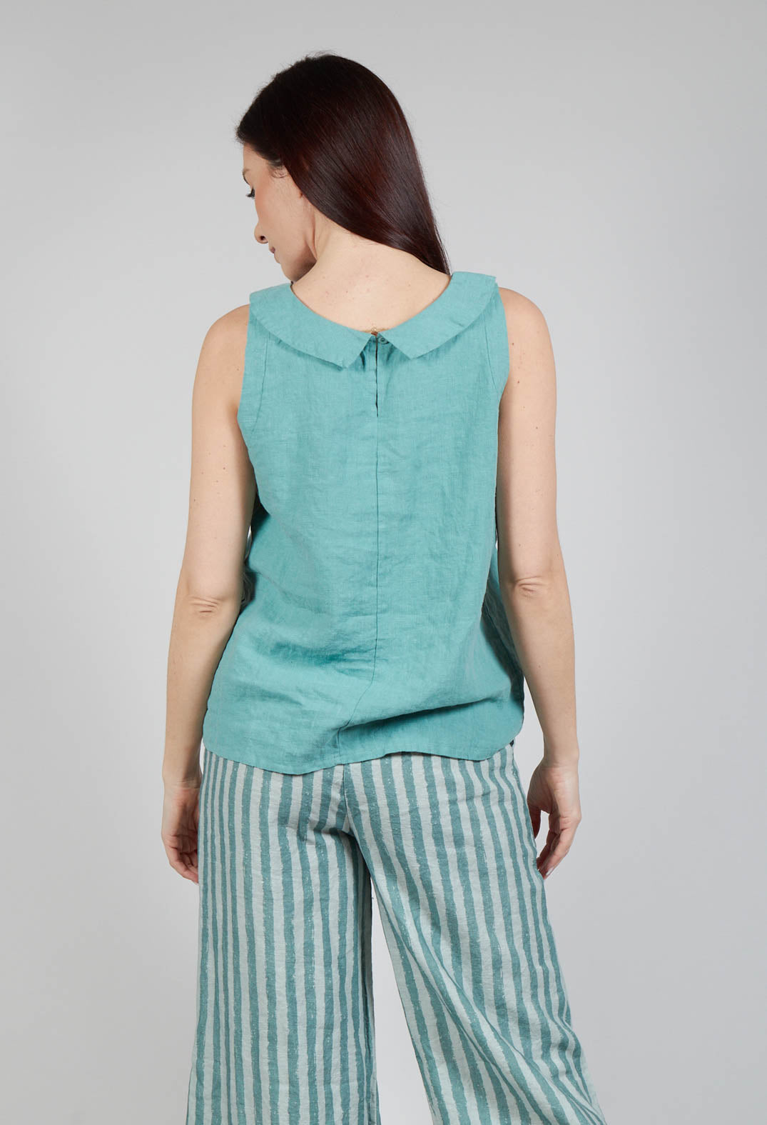 Stitch Detail Linen Vest Top in Teal