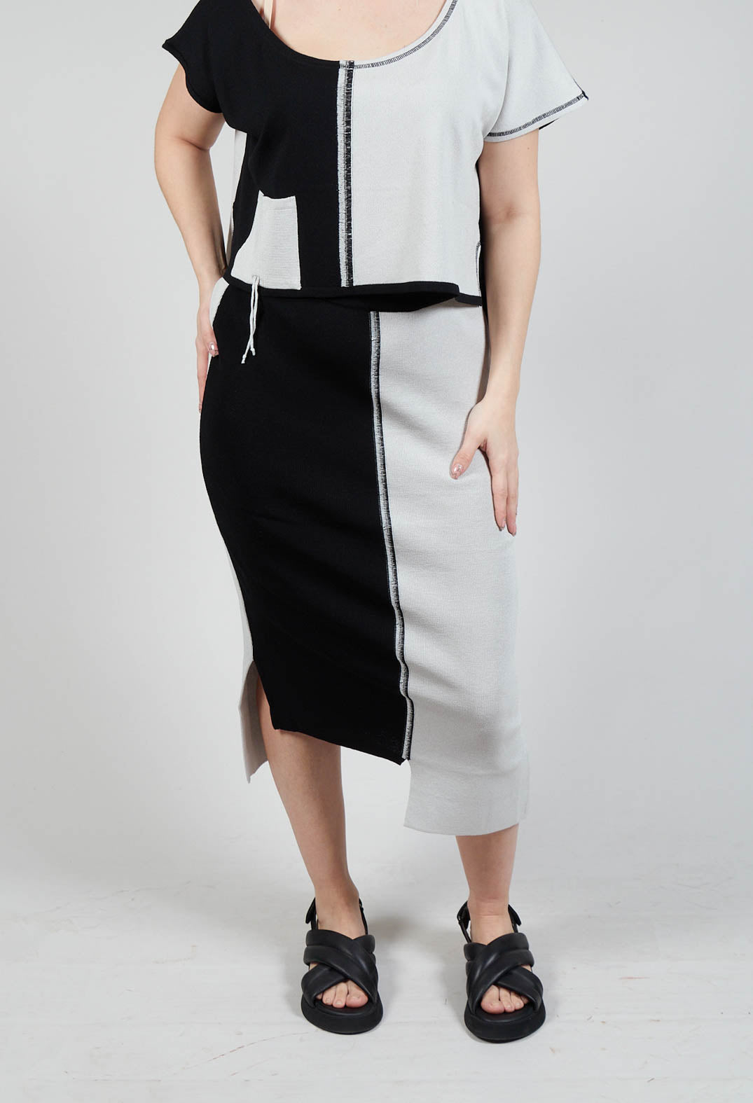 Stitch Pencil Skirt in Black and Silver