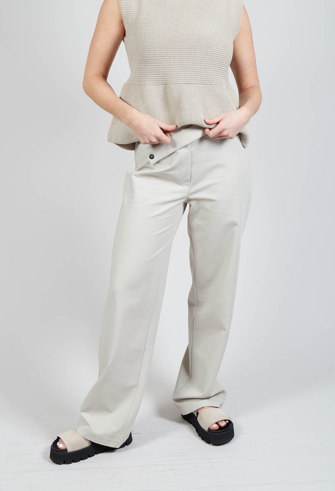 Straight Leg Trousers with Cut Out in Mastic