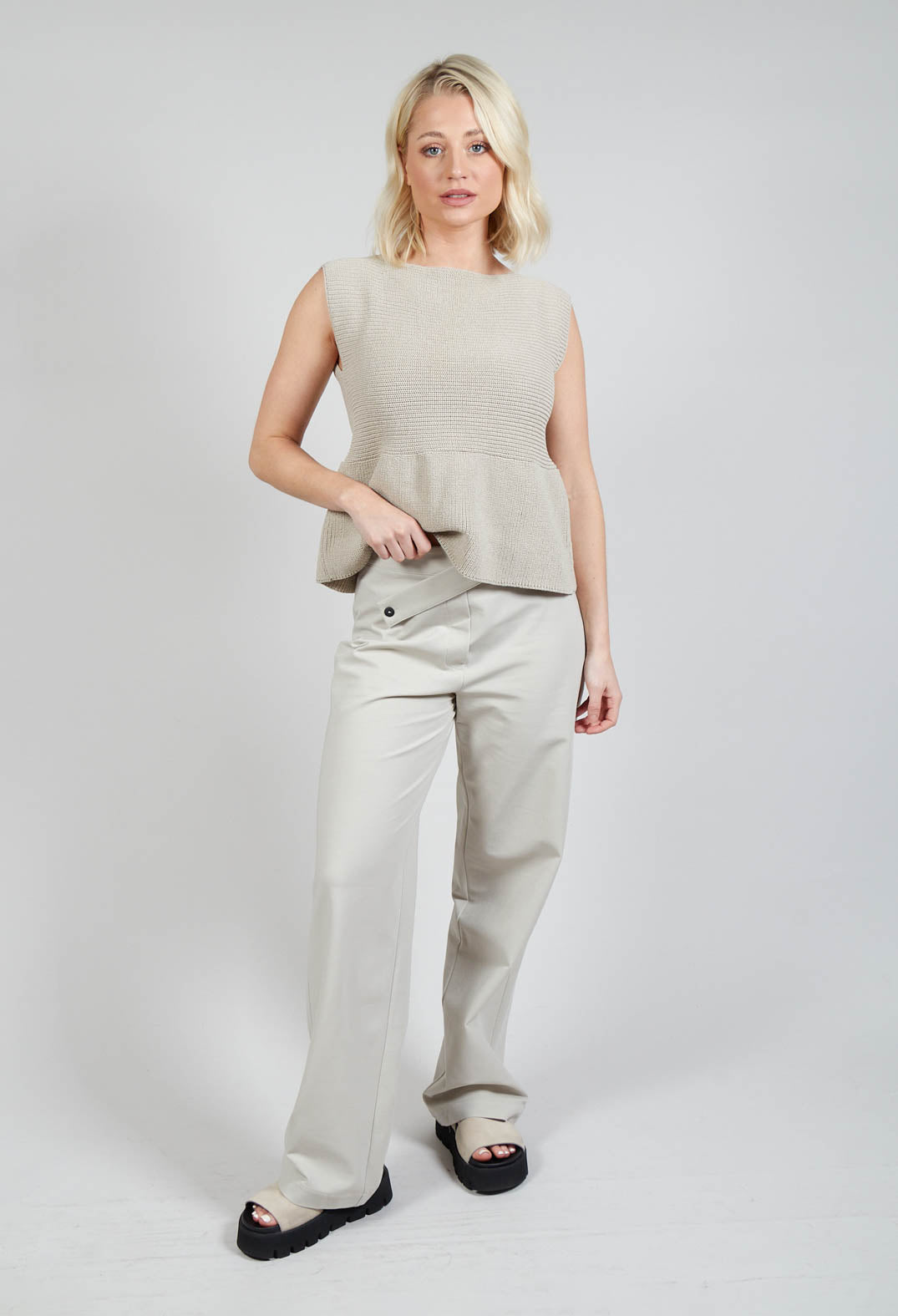 Straight Leg Trousers with Cut Out in Mastic