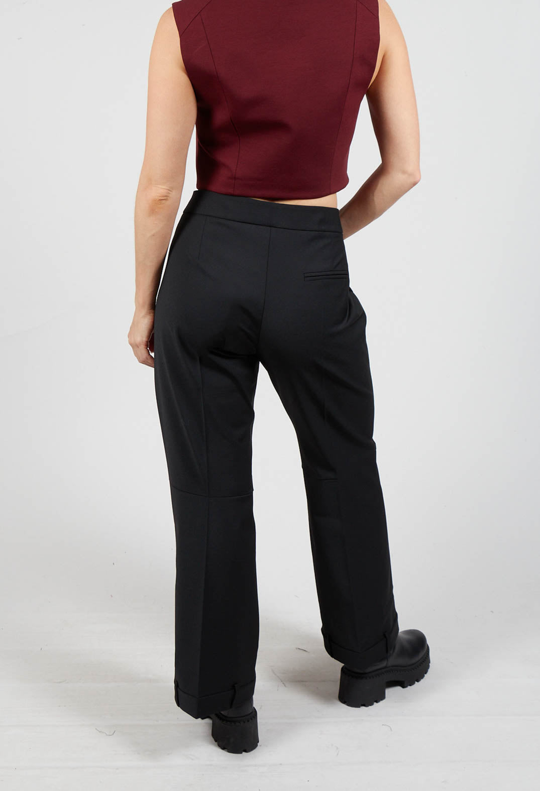 Straight Leg Trousers with Feature Hems in Nero
