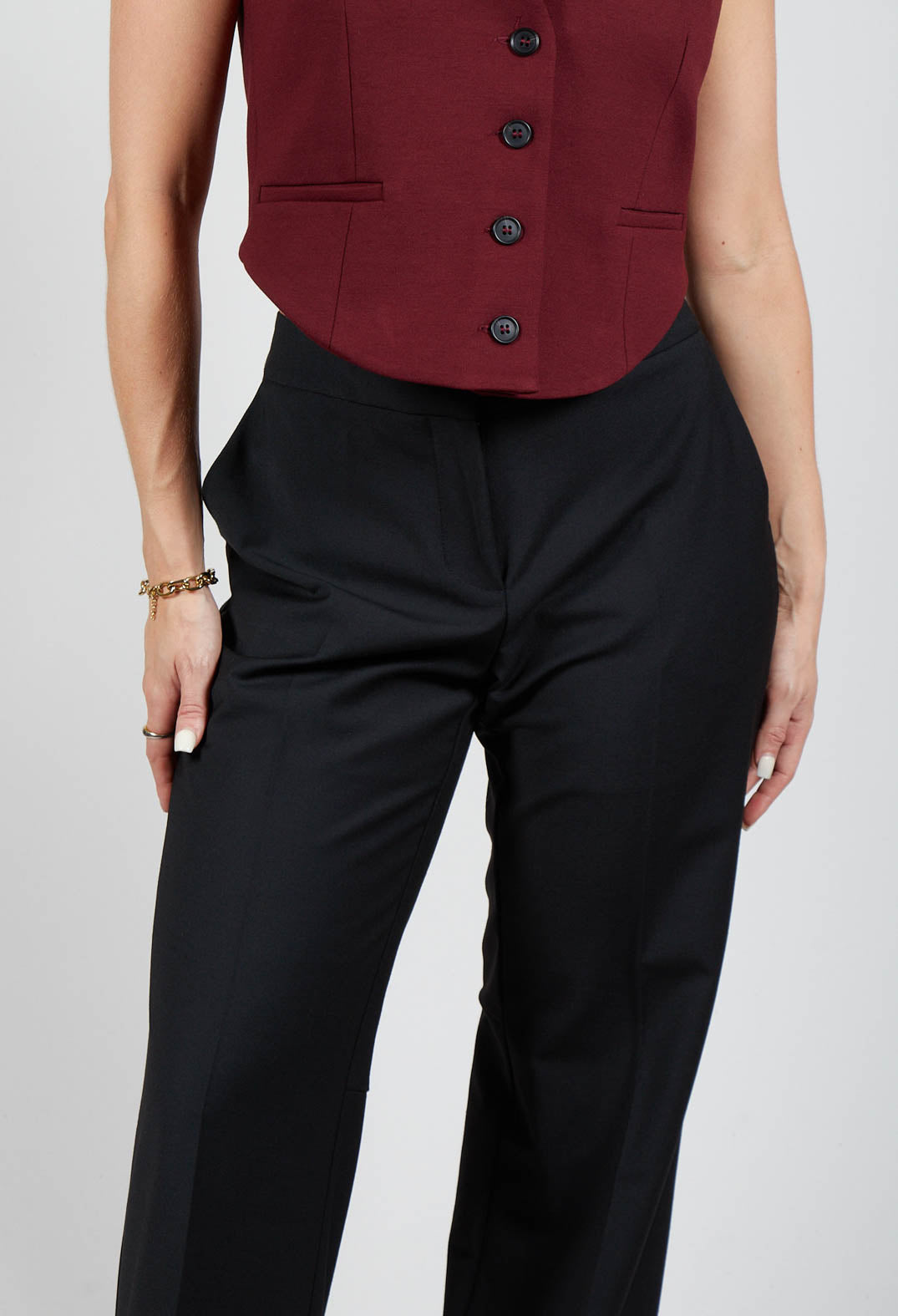 Straight Leg Trousers with Feature Hems in Nero