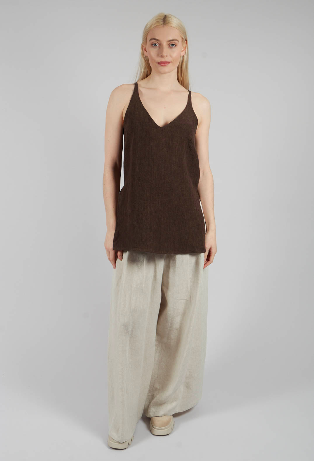 Strappy Linen Vest Top in Cioccolato