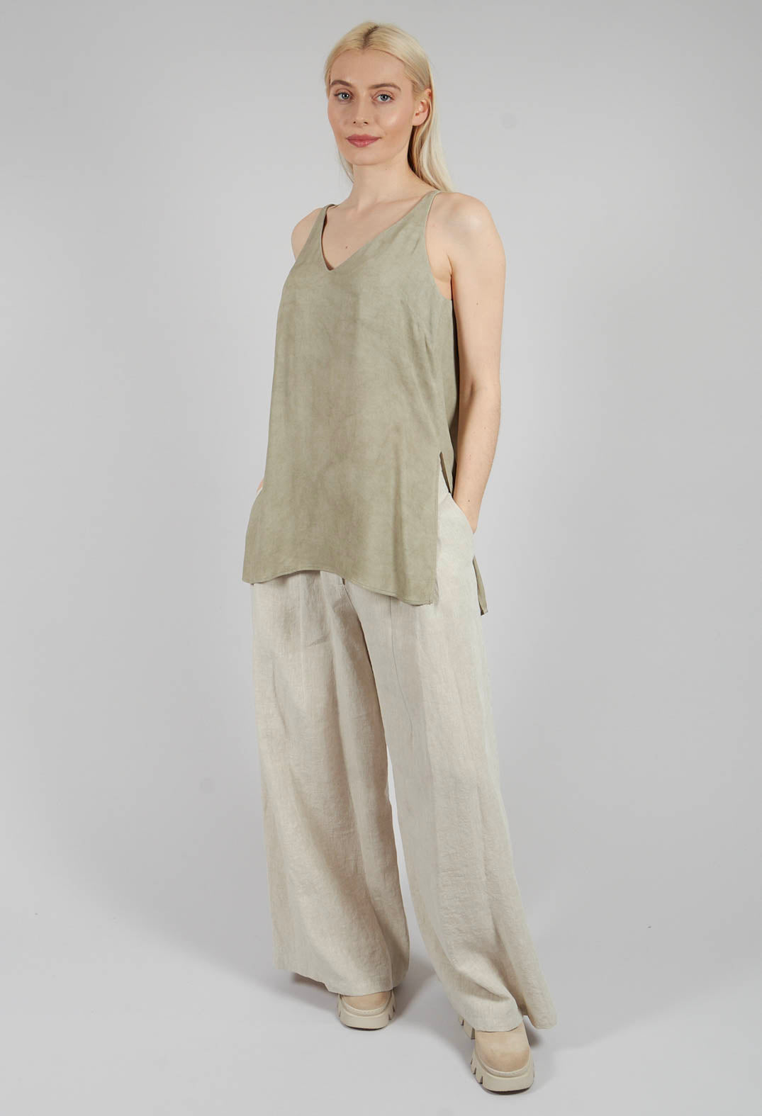 Strappy Linen Vest Top in Naturale