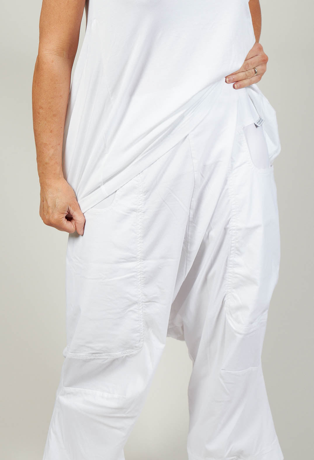 Stretch Fit Drop Crotch Trousers in White