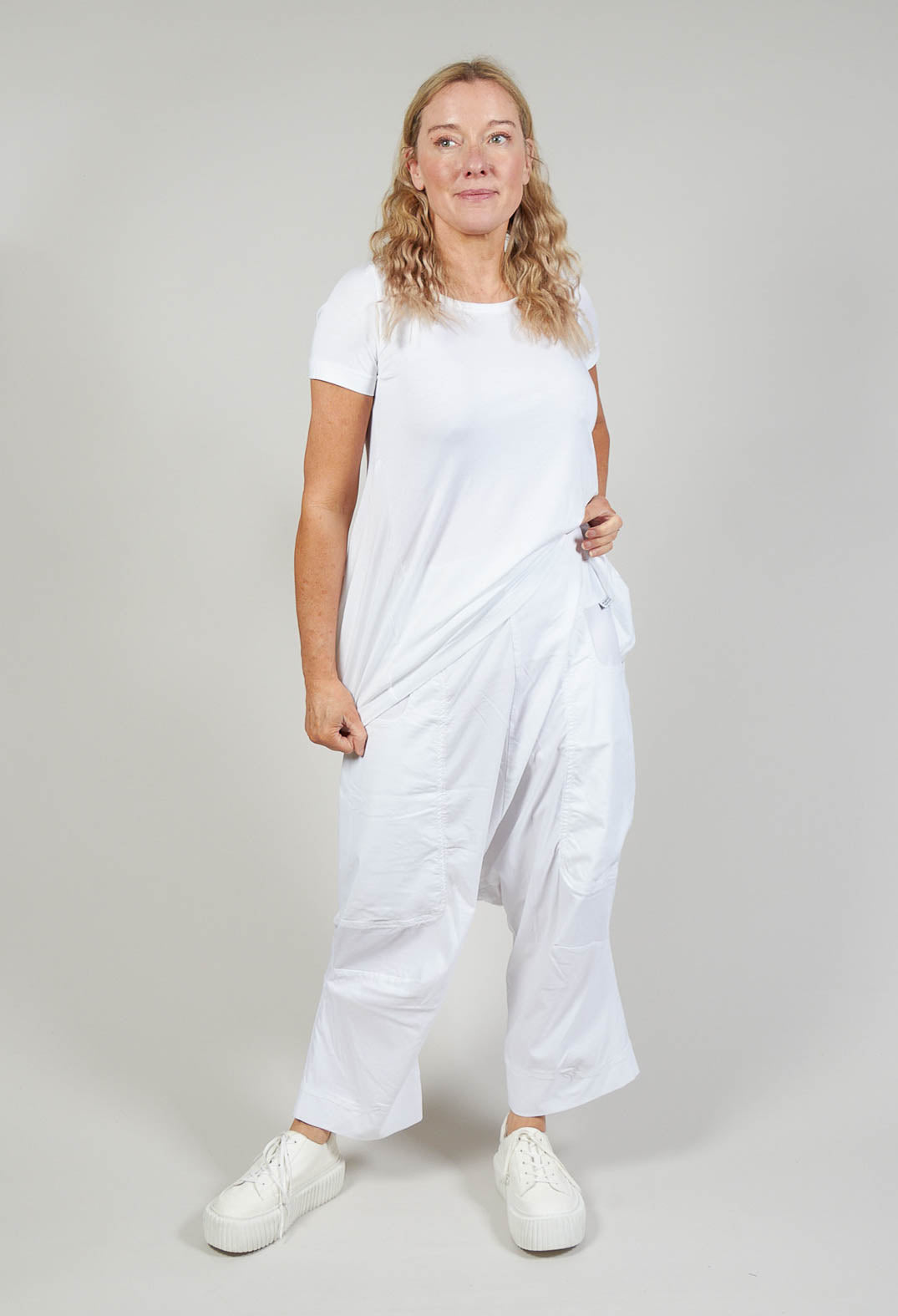 Stretch Fit Drop Crotch Trousers in White