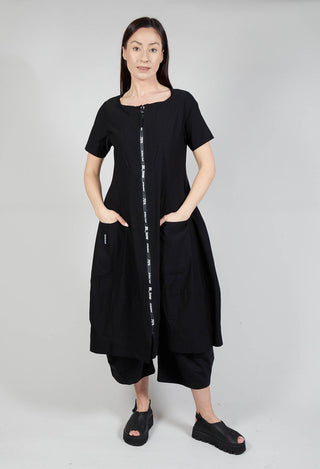 Stretch Fit Zip Through Dress in Black