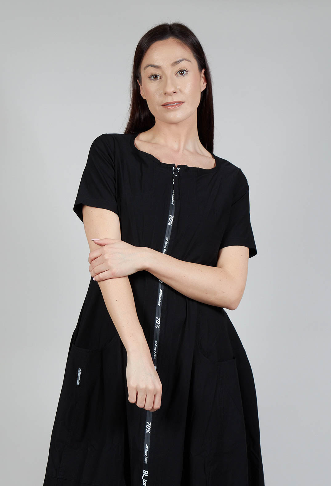 Stretch Fit Zip Through Dress in Black