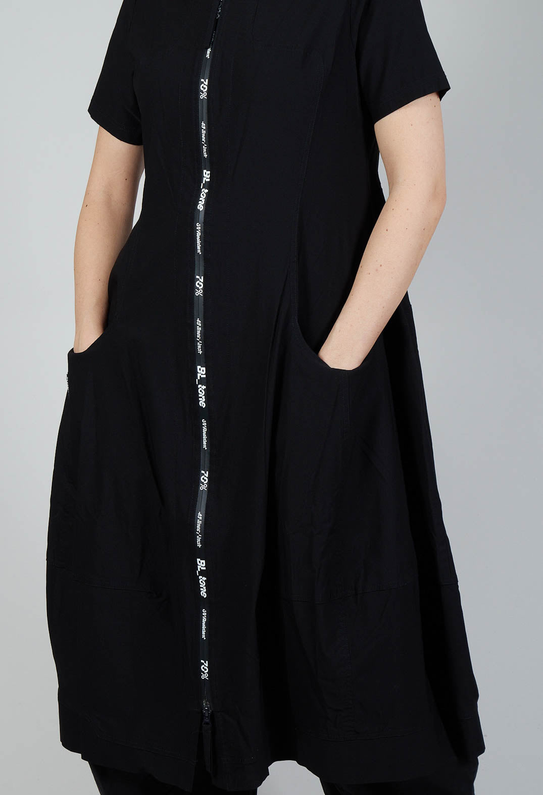 Stretch Fit Zip Through Dress in Black