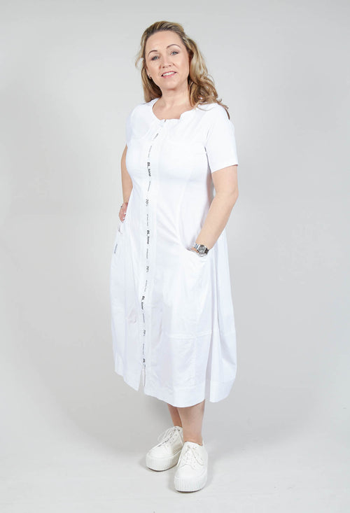 Stretch Fit Zip Through Dress in White
