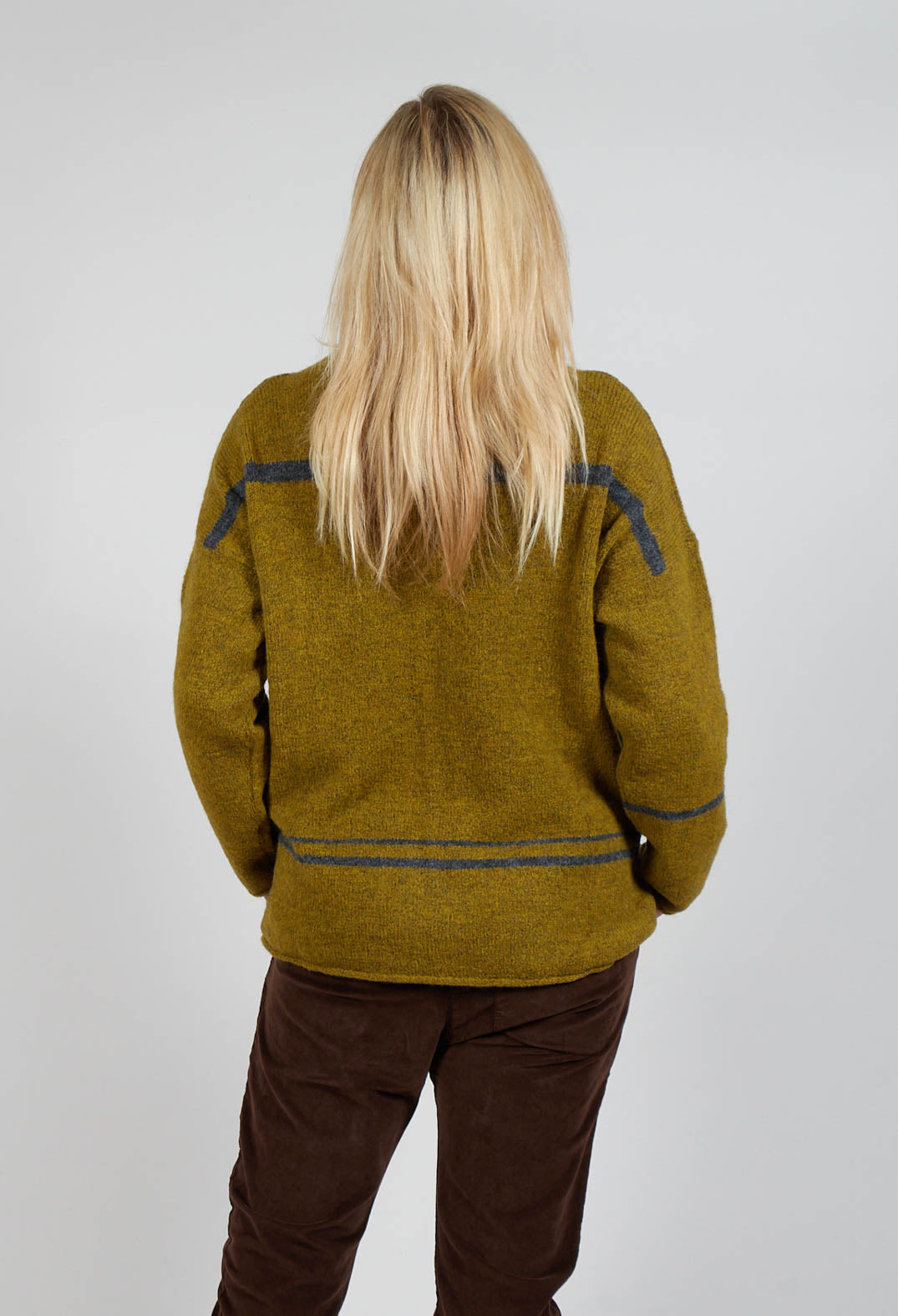 Stripe Cardigan in Cedro and Rig Grigion