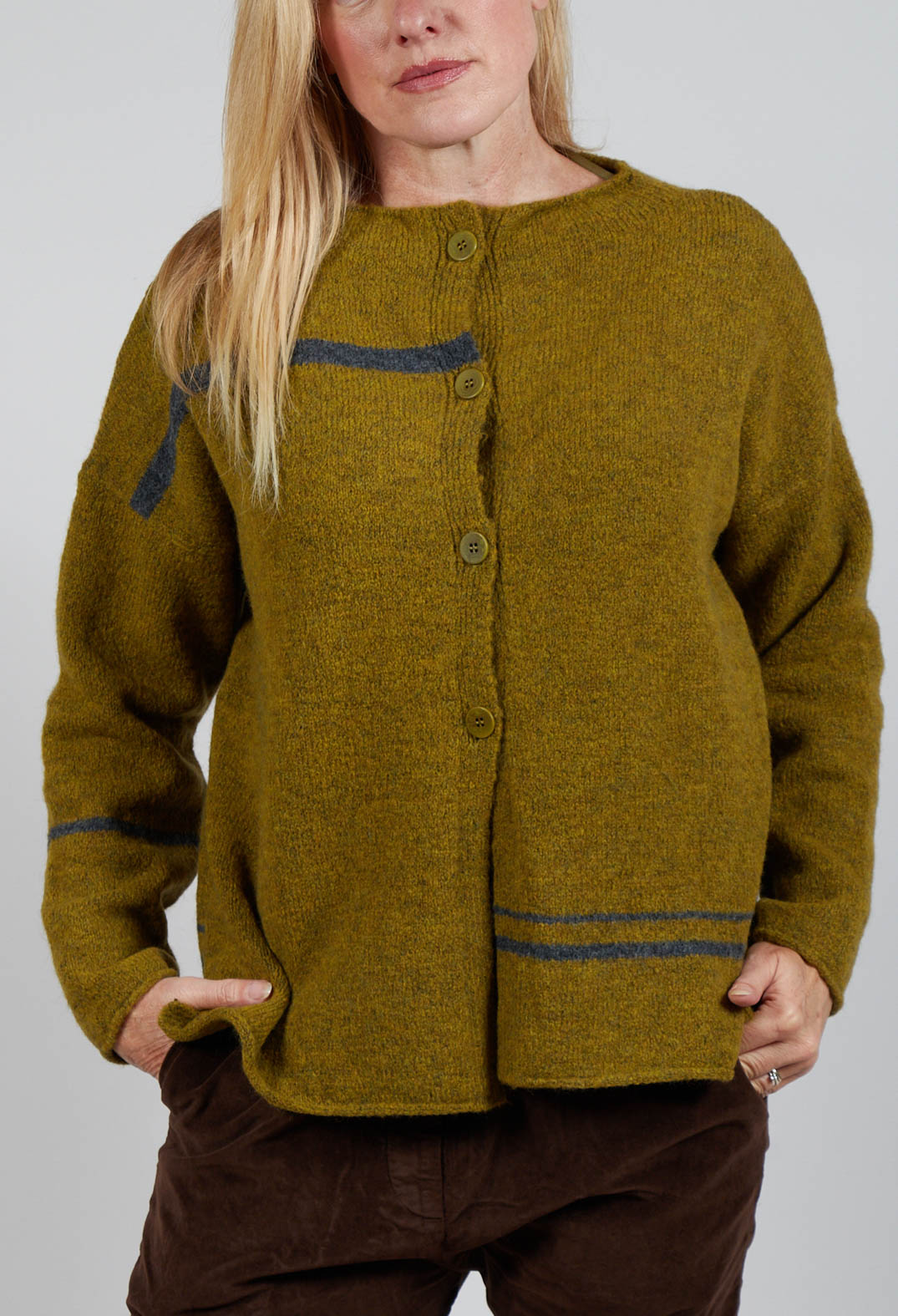 Stripe Cardigan in Cedro and Rig Grigion