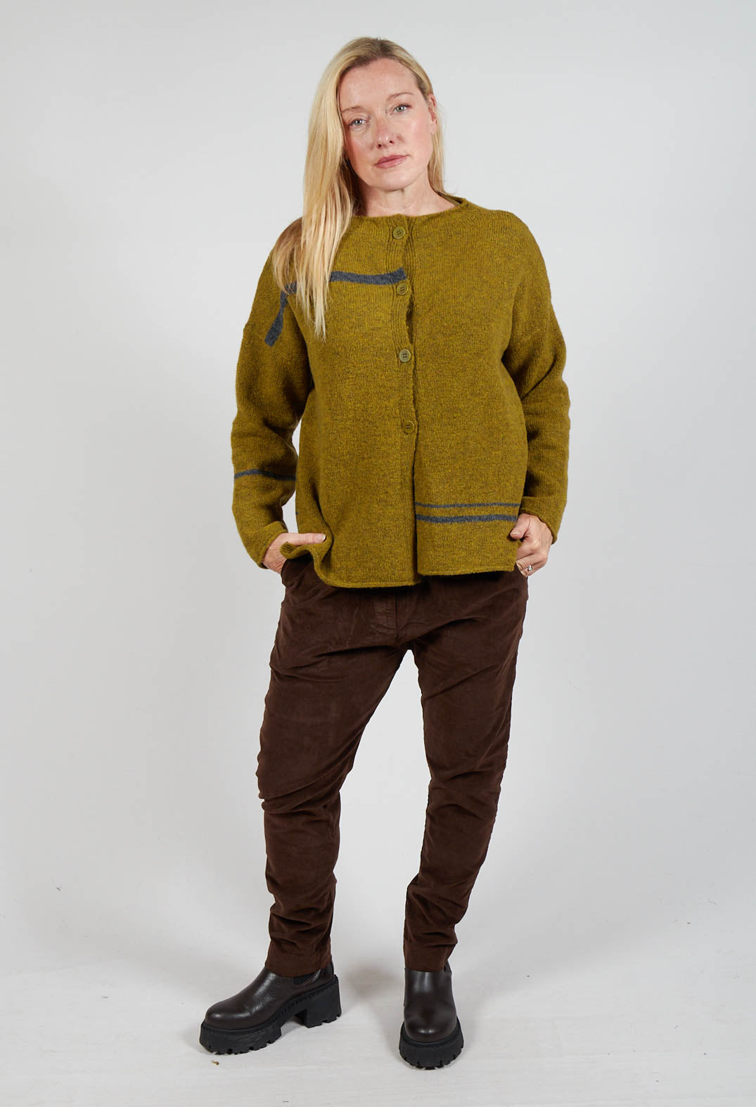 Stripe Cardigan in Cedro and Rig Grigion