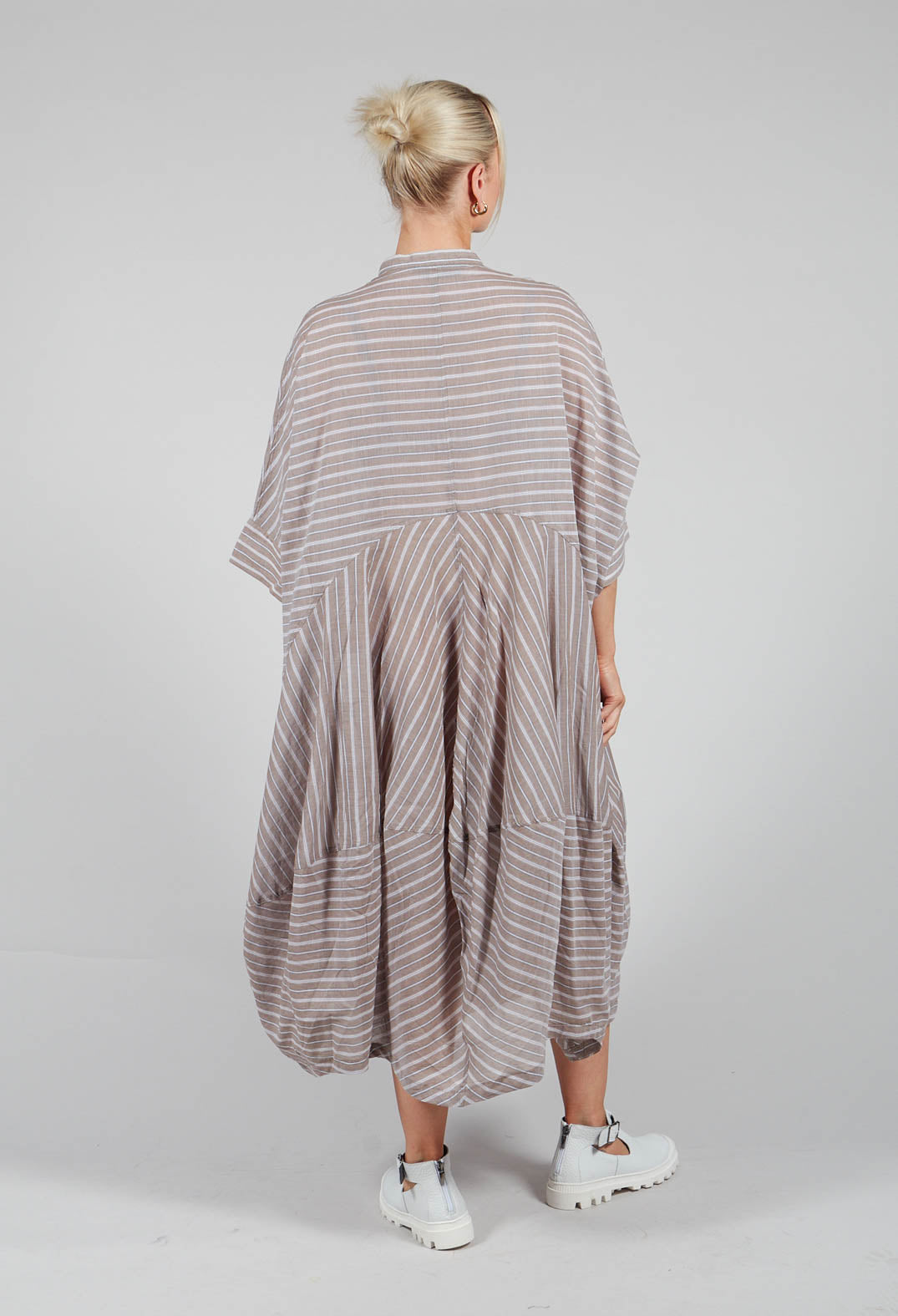 Stripe Relaxed Shirt Dress in Taupe