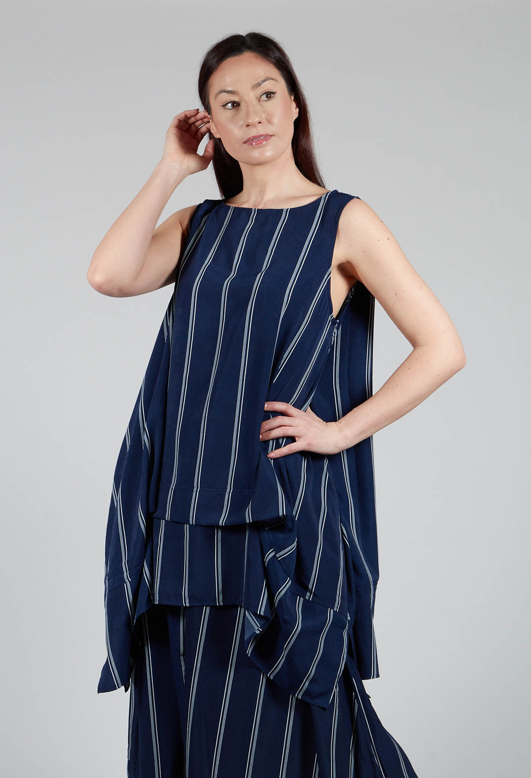 Stripe Sleevless Top in Navy