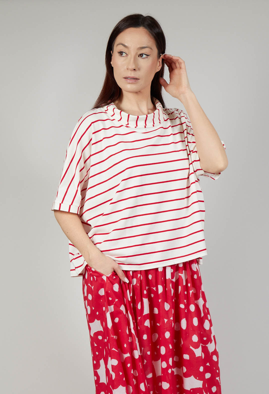 Striped Cotton Top in Rosso