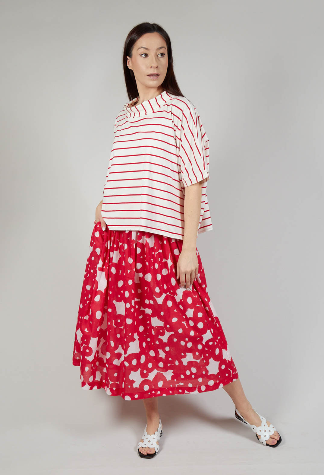 Striped Cotton Top in Rosso