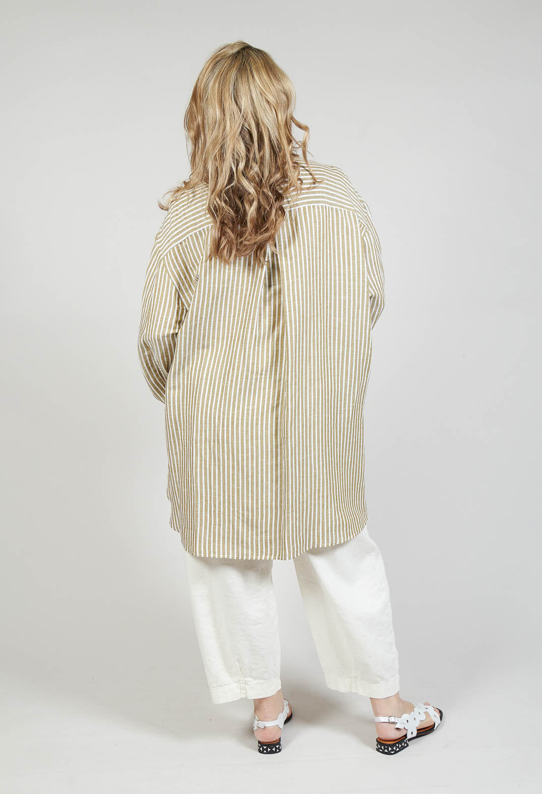 Striped Pleated Back Shirt in Riga Avocado