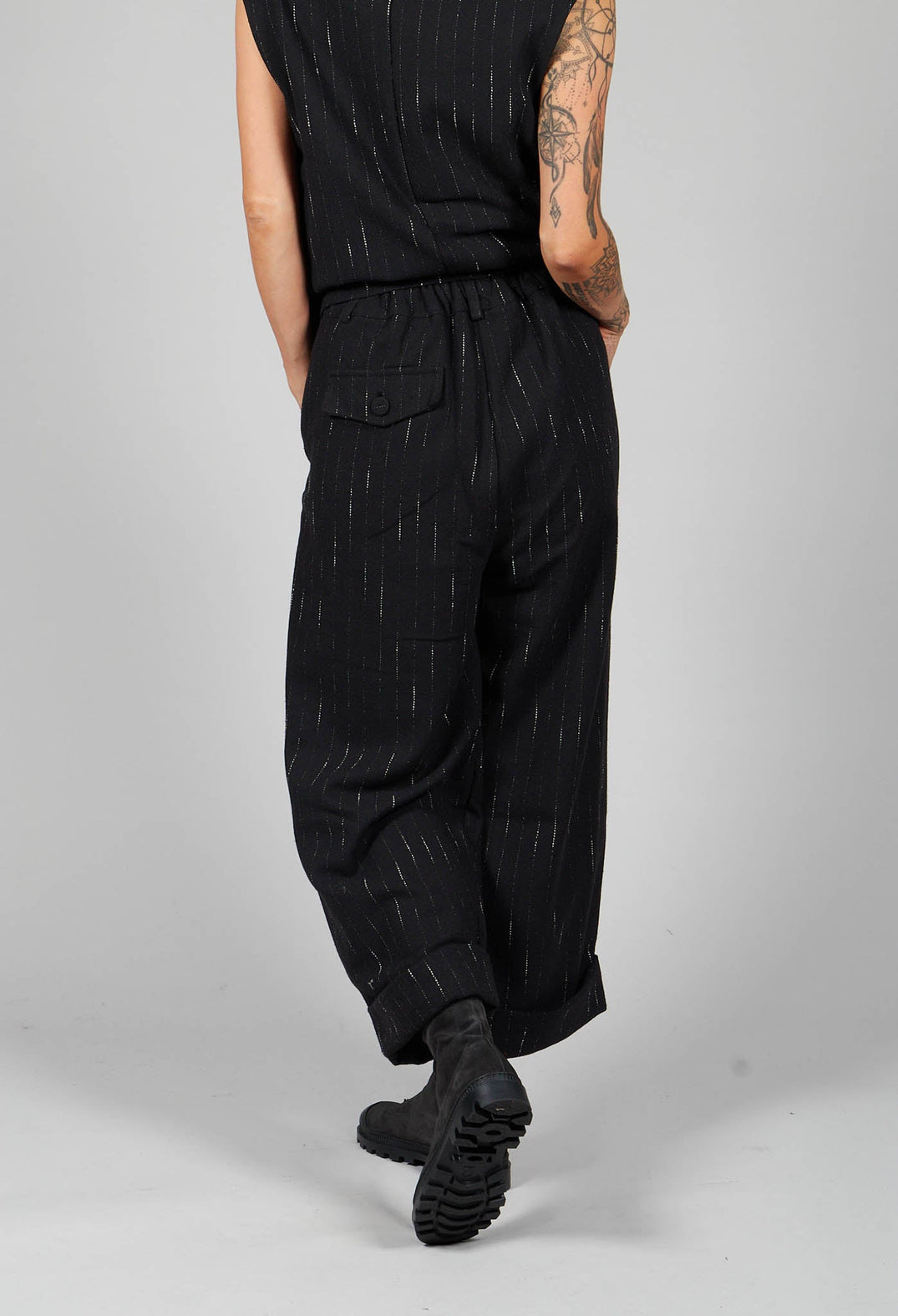 Striped Pleated Slacks in Black