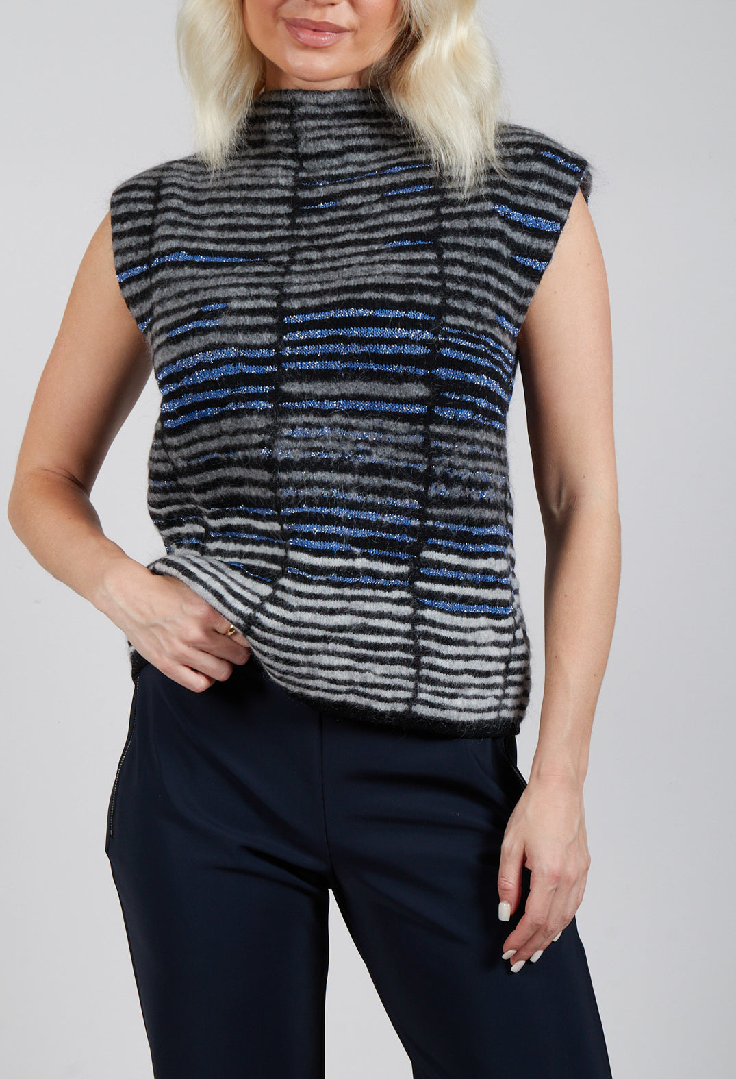 Striped Sweater Vest in Cyan