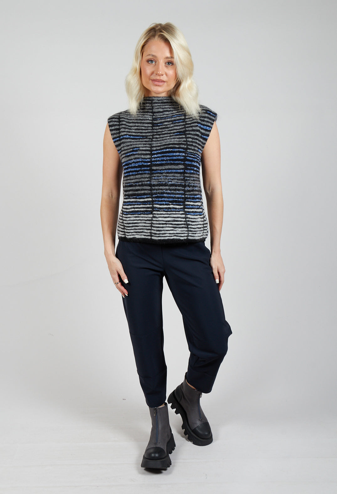 Striped Sweater Vest in Cyan